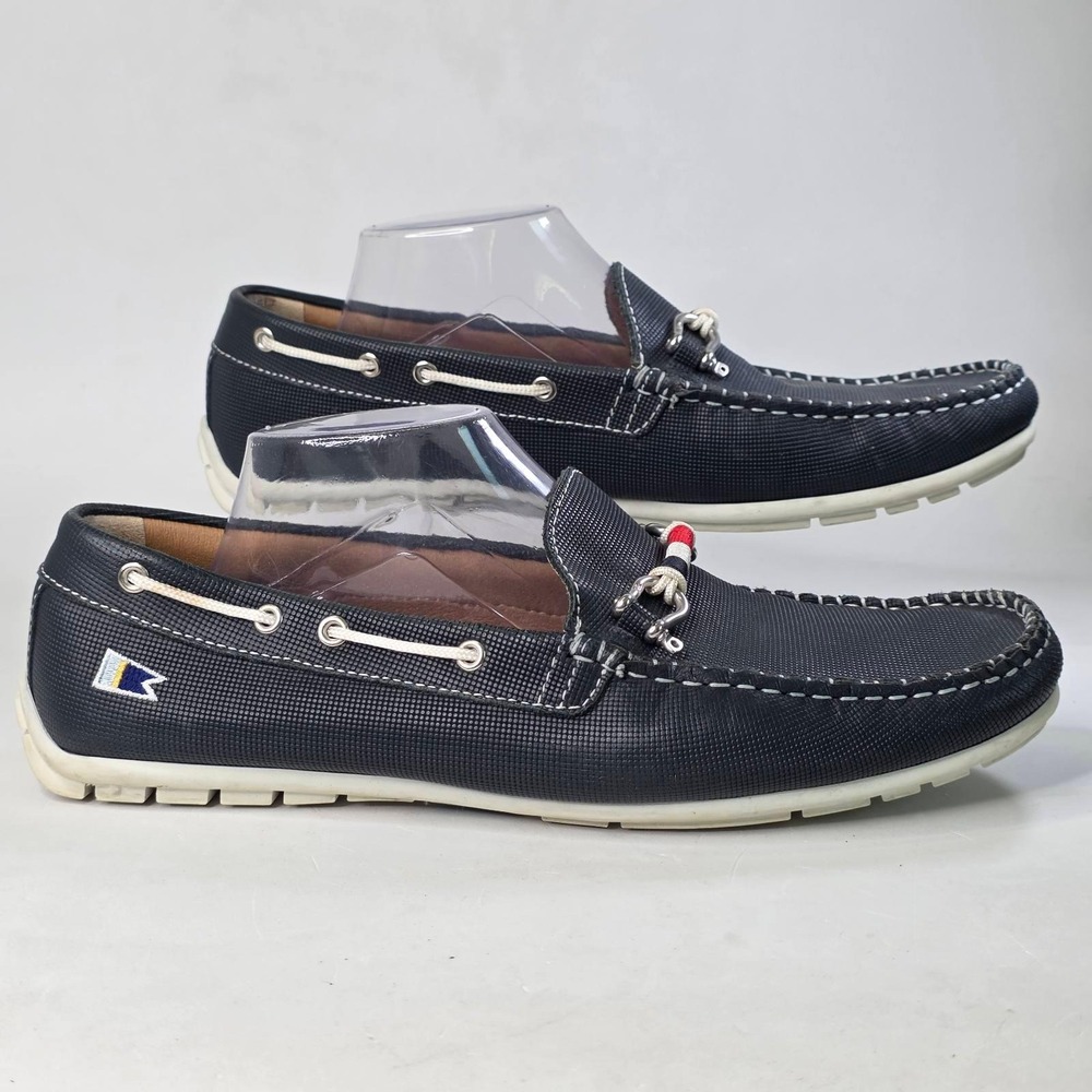Riomar Shoes Mens Size 11.5 EU 45 Navy Blue Textured Nautical Loafers Boat Shoes